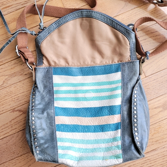 The Sak Blue Striped Distressed Leather Bag Crossbody Studded Zippered Flap - Picture 6 of 15